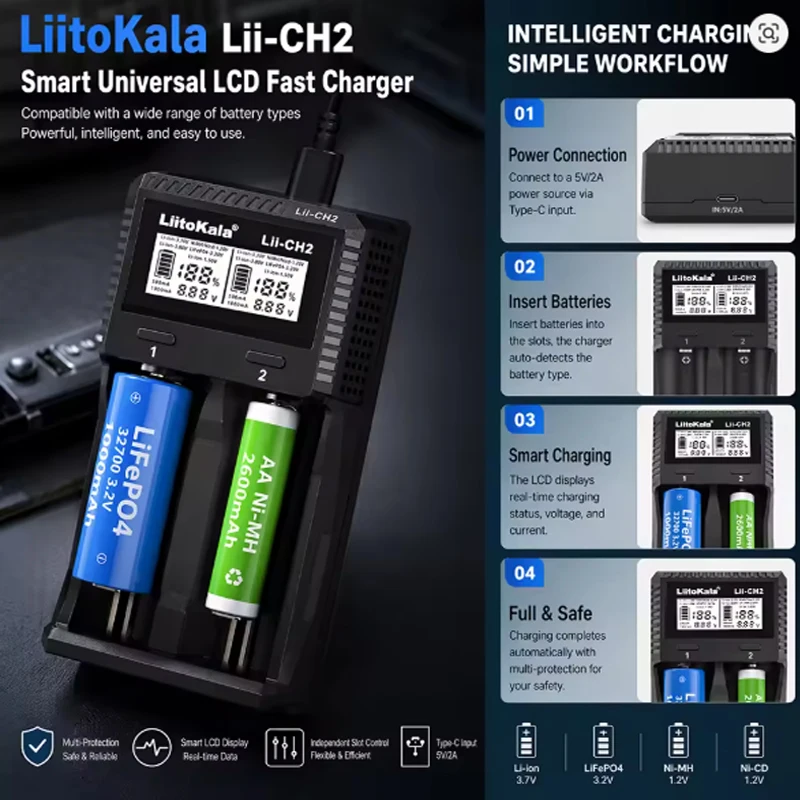 Caricabatterie Intelligente LiItoKala Lii-CH2 per Batterie Ricaricabili agli Ioni di Litio AA AAA da 1.5V - Image 5