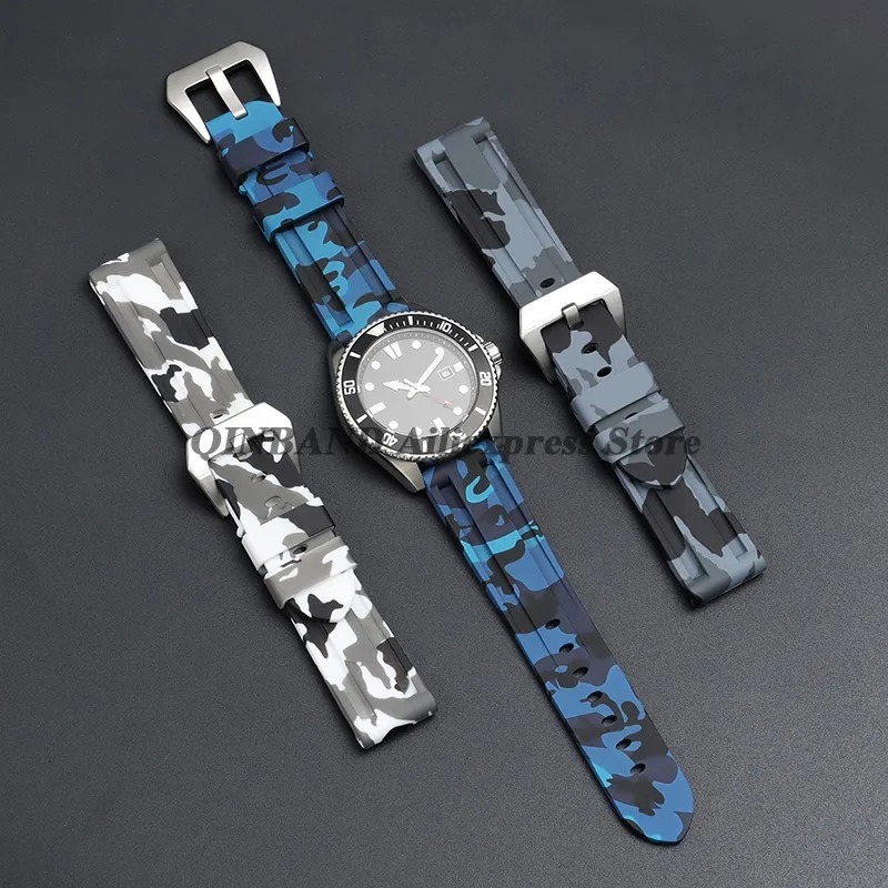 Camouflage Blue-Black-Grey Soft Silicone Watchband Replacement Strap