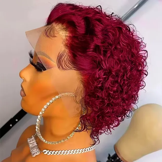 Perruque courte coupe lutin bouclée Bob dentelle avant perruque de cheveux humains 200 densité 13X1 perruques de dentelle pré-épilées pour les femmes noires perruque brésilienne bon marché 1