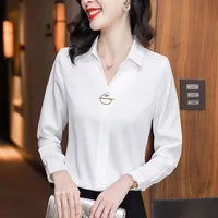 Femmes élégantes chemisier en mousseline de soie 2025 nouveau tempérament col rabattu bureau dame chemise Streetwear décontracté couleur unie hauts vêtements 6