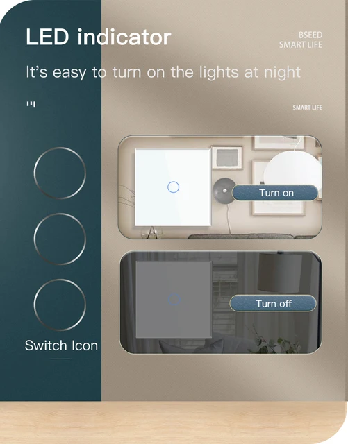  BSEED Interruptor de luz inteligente de vidrio templado, panel  táctil WiFi de 2.4 GHz, interruptor inteligente blanco de 2 cuadrillas 1  vía interruptor de pared táctil de pared, funciona con Alexa