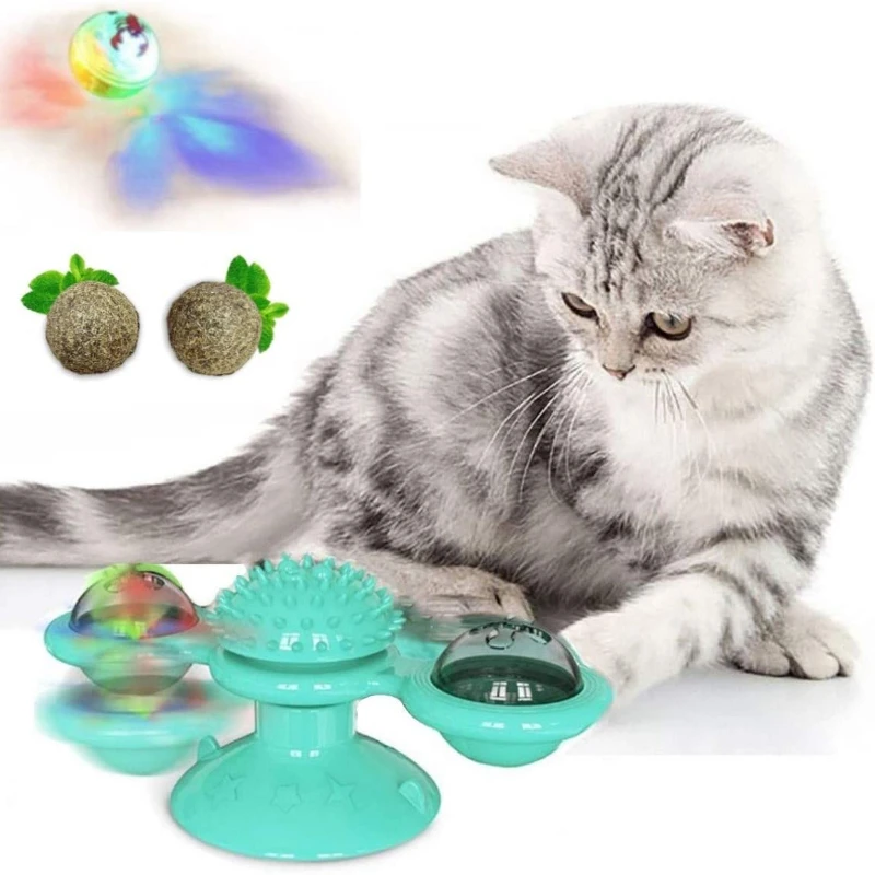 Windmill Cat Toys, Turntable Interactive Cat Toy With Suction Cup Brush For  Cat Tooth Cleaning Scratching,wall Mount Cat Spinner With Rotatable Toy Ba