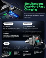 170W PD3.1 Car Charger, 140W + 30W Dual-Port Fast Charging Adapter with USB Cable, Smart Digital Voltage/Power 6