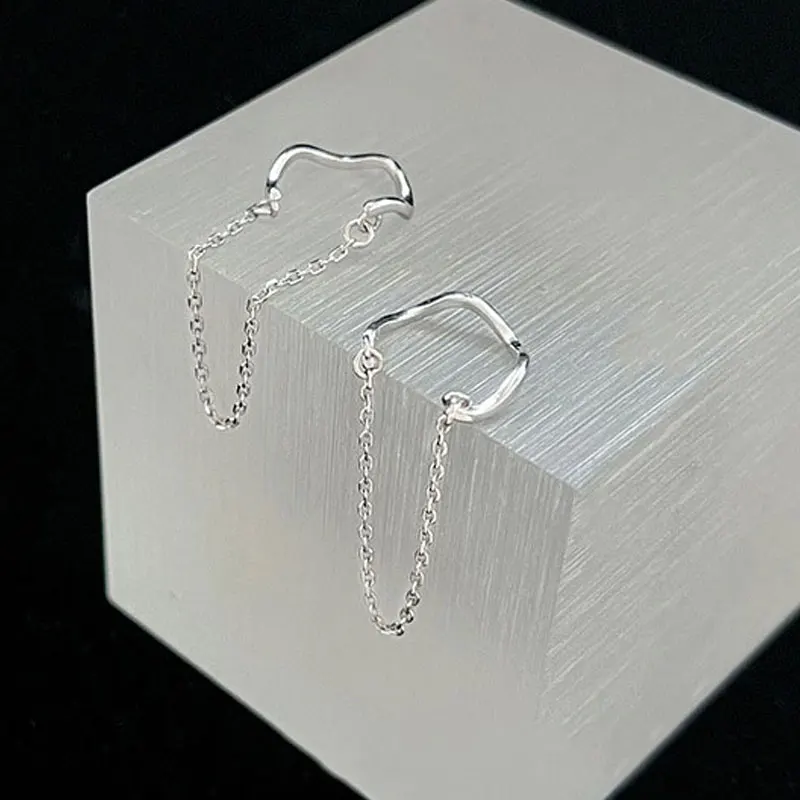 1Pcs Silver Color Fake Pierced Tassel Chain Ear Clip Without Hole Earrings For Women Geometry Irregular Ear Cuff Trend Jewelry ear clip earrings clip earrings ear clip