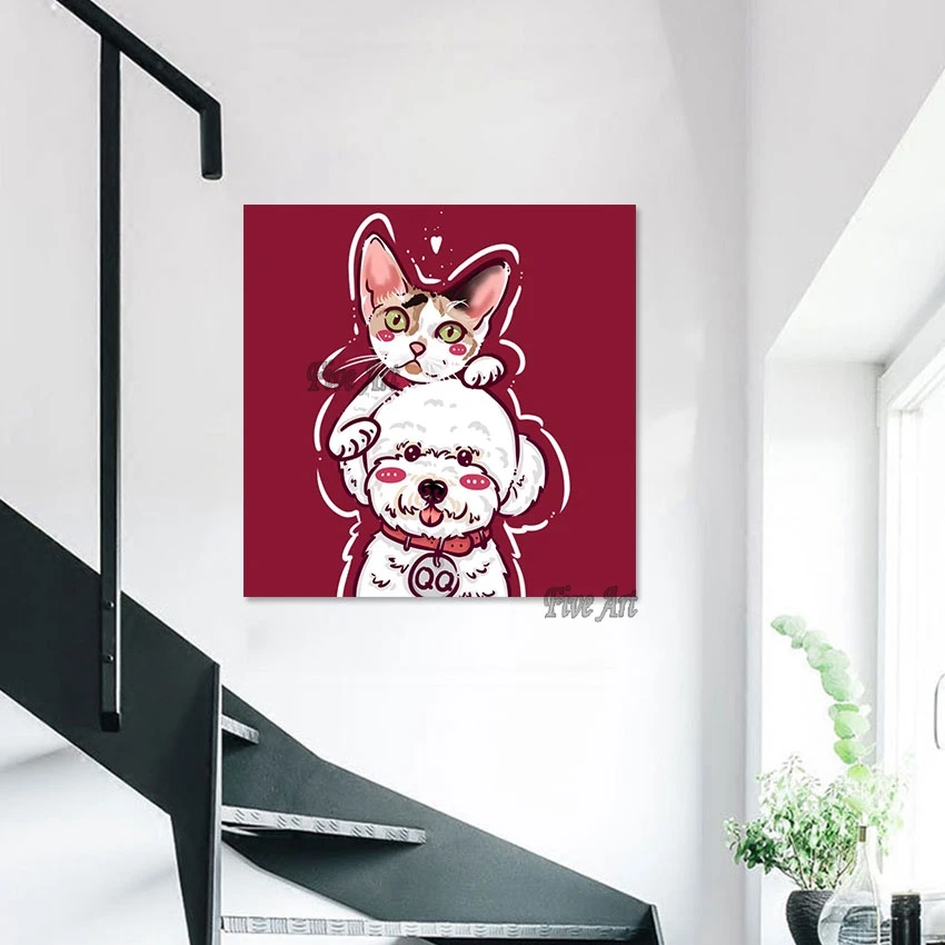 

Cute Cartoon Cats And Dogs Handmade Abstract Oil Painting On Canvas Modern Art Wall Hanging Kids Room Decoration Pictures