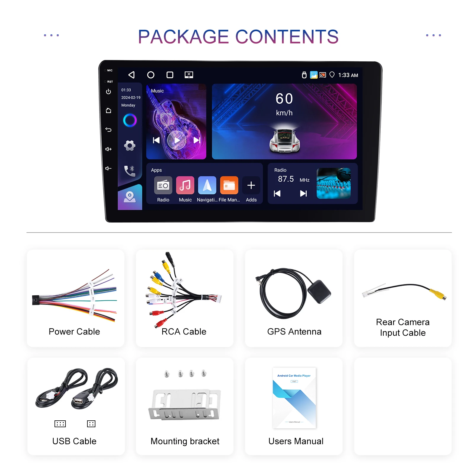 Radio para Auto Podofo 4+64G 7''/9''/10.1'' Reproductor Multimedia Universal Carplay Android Auto WIFI GPS Navegación 4 Núcleos FM RDS EQ USB 6