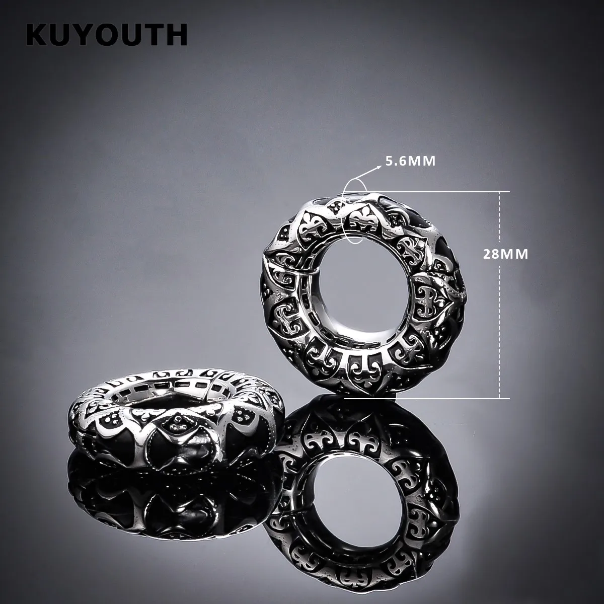 � KUYOUTH Vintage Edelstahl Muster Magnet Ohr Gewicht Ohrring Bahren Körperschmuck Piercing Expander 2PCS – Detail 7