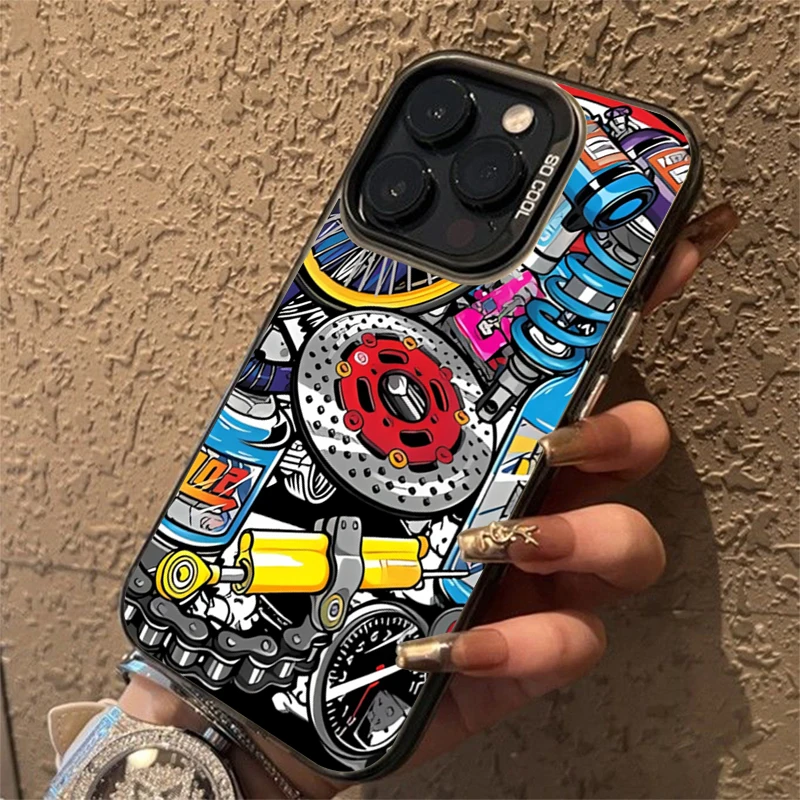 Electroplated Silver Mechanical Gear Pattern Phone Case