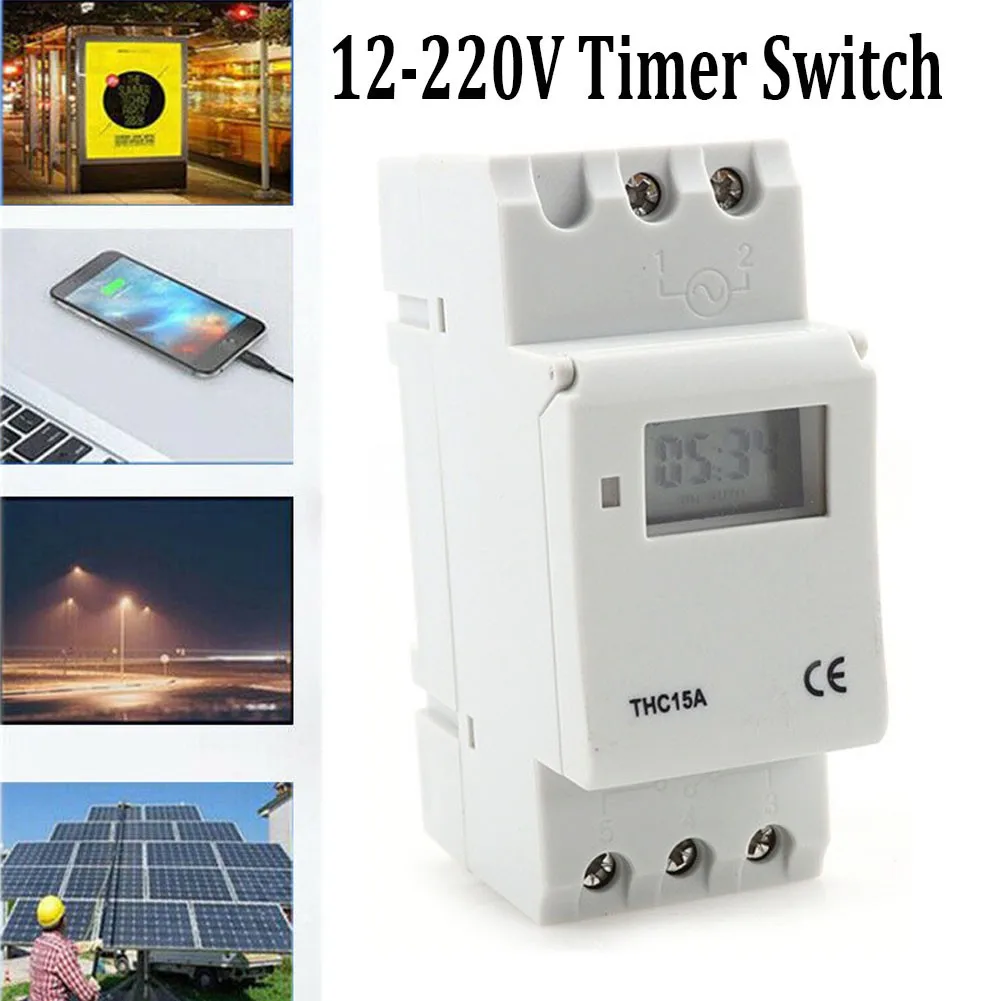 Weekly DIN Rail Mounting Digital Programmable Timer THC15A 12-220V Time Switch 