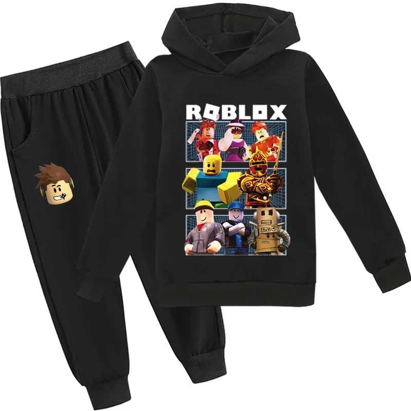 

Костюм для отдыха Roblox Game с анимацией, Детский свитер и брюки для мальчиков и девочек, повседневный уличный тренд с капюшоном