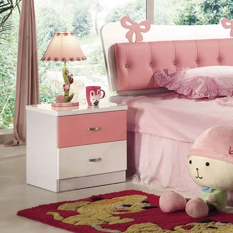 Customizable Modern Pink Princess Children'S Bed and Wardrobe Study Desk Home Wood Kids Bedroom Furniture Set for Girl