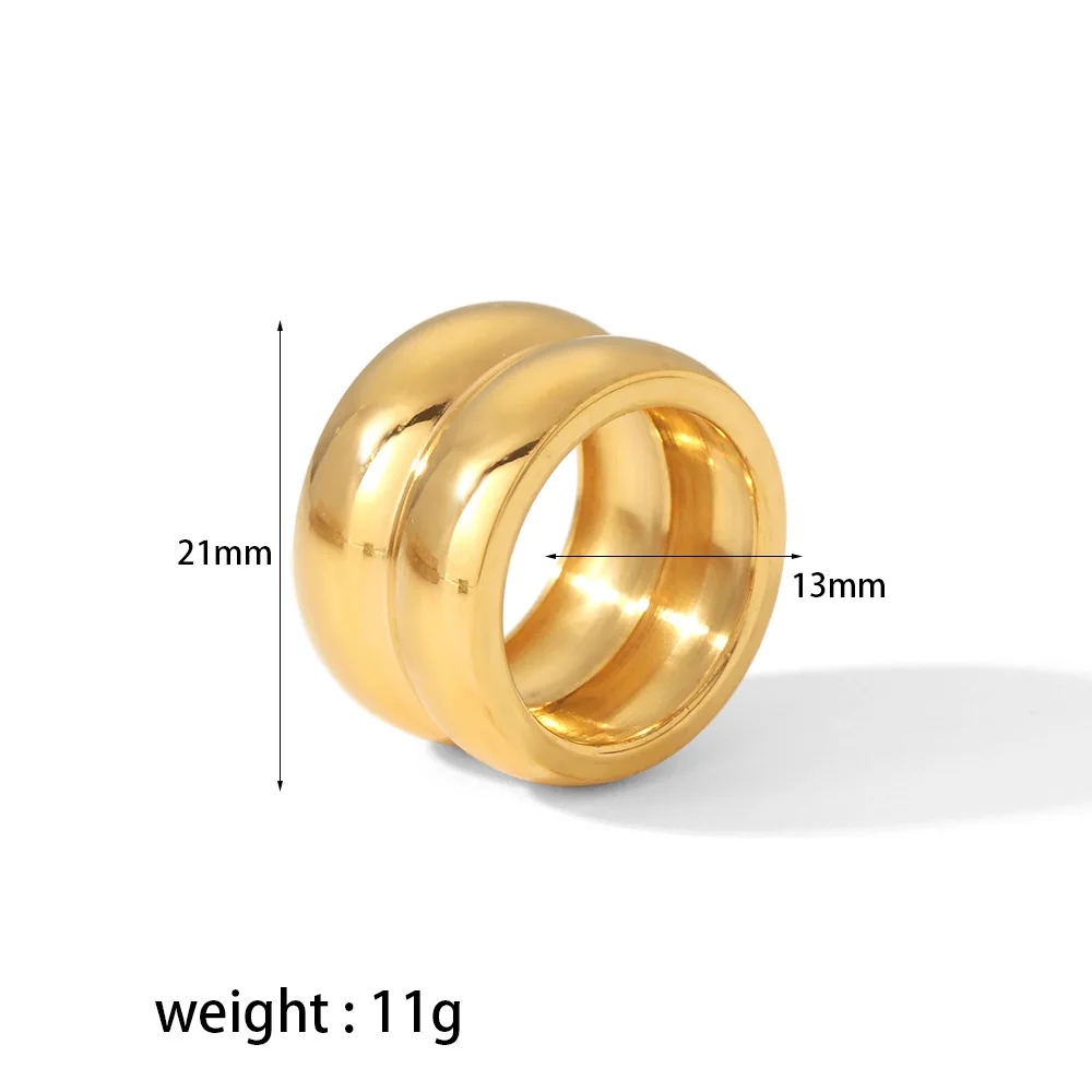 Punk Hiphop Double Round Dome Smooth Wedding Rings Minimalist Gold Plated Stainless Steel Knuckle Ring Waterproof Bijoux Anillos