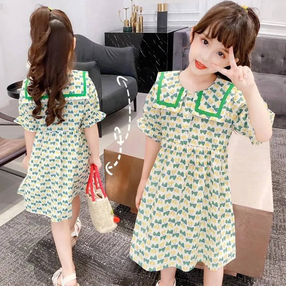

3-10 Years Kids Cotton Dresses for Girls Print Short Sleeve Dress Children Clothing Toddler Girls Dress 7 8 9