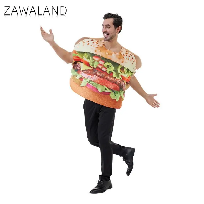 

Zawaland Funny Burger Suits Halloween Costume Men 3D Printing Harvest Party Performance Prop Sets Funny Carnival Costumes Adult