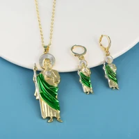 Ensemble de bijoux religieux San Judas pour femme, collier et boucles d'oreilles simples pour fille, fête de mariage, cadeau de bijoux en cone contre-indiqué, 3 pièces 3