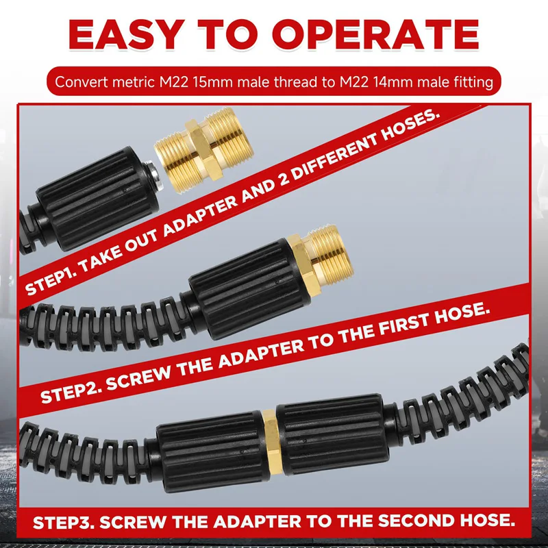 Pressure Washer Hose Connector Brass M22 15mm Male Thread to M22 14mm Male Fitting Hose Extension Adapter 4500 PSI 4