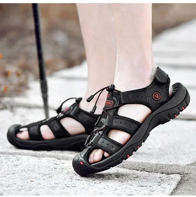 Sommer Sandalen Leder Outdoor Männer Strand Schuhe Luxus Atmungsaktive Casual Sandale Mann Waten Schuhe Non-slip Breite futter Hausschuhe – Detail 33