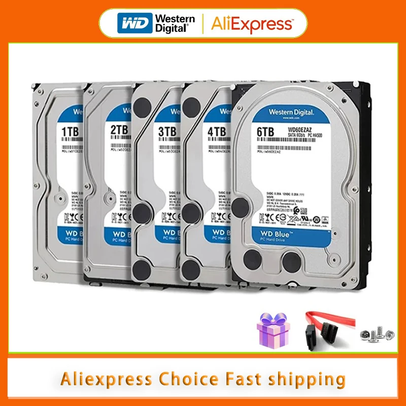 Жесткий диск Western Digital WD BLUE, 4 ТБ, 6 Тб, 3,5 дюйма, SATA III, 5400 об/мин, 500 Гб, 1 ТБ