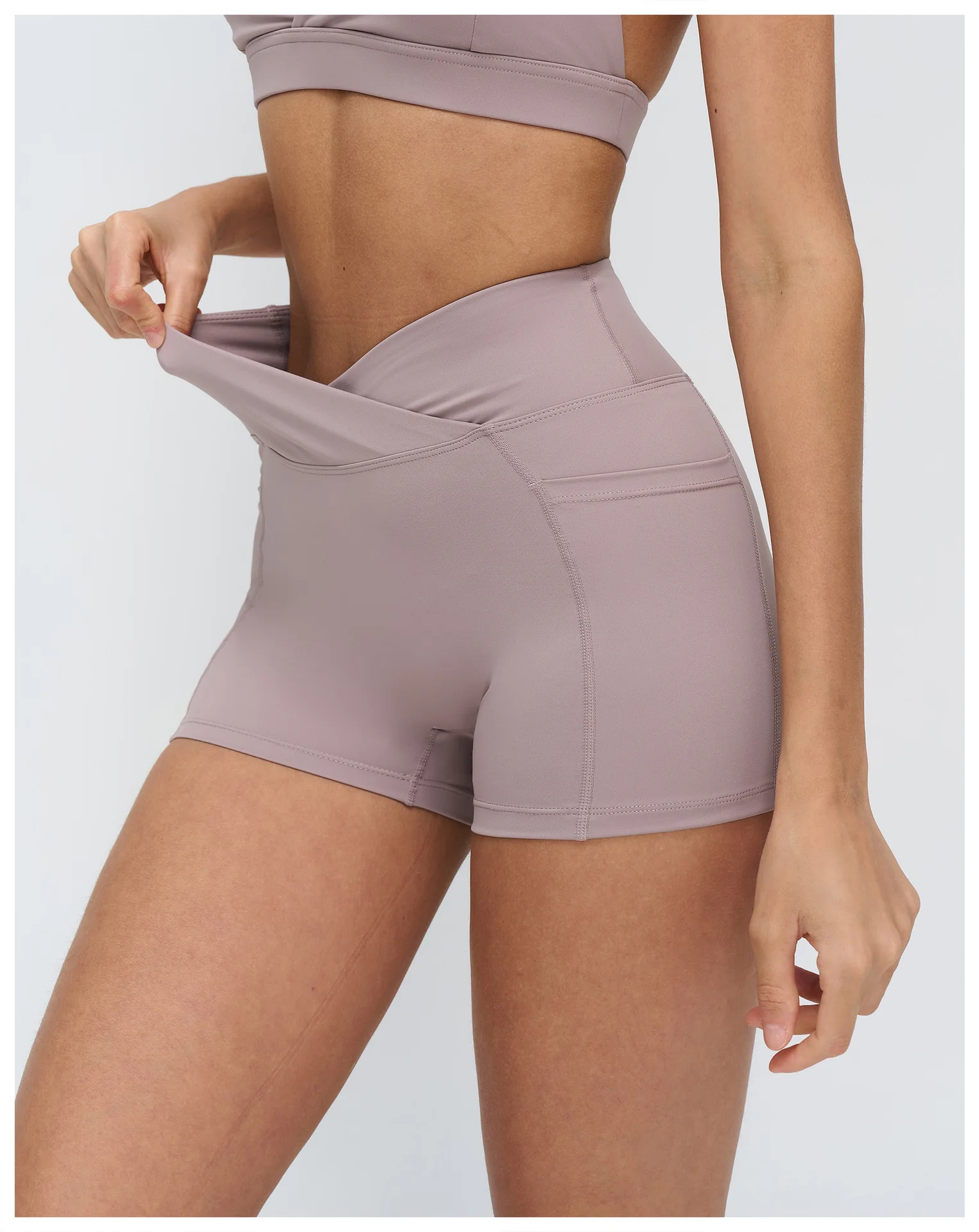 Legging Court Sport Femme Taille Haute avec Poches