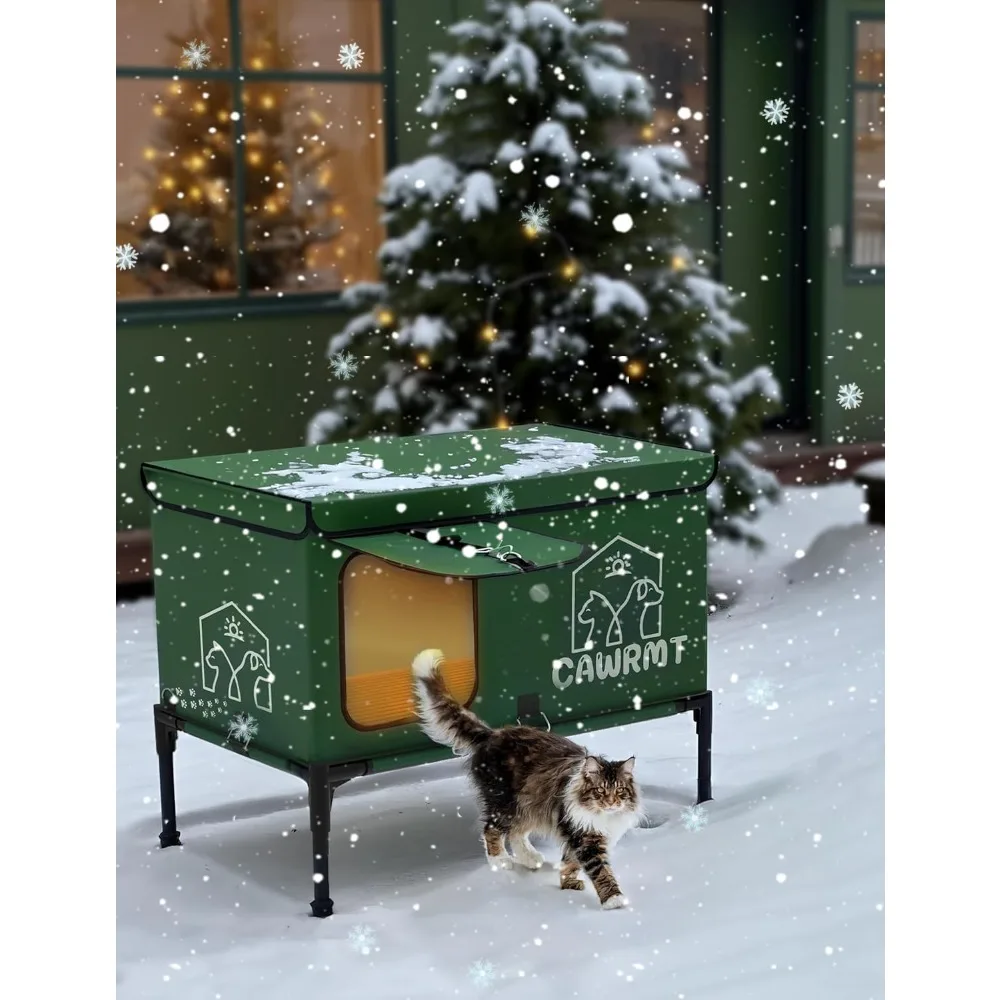 Outdoor Heated Cat House, Detachable Feral Cats House with a Open Window for Inside Outside, Cat House Weatherproof in Winter