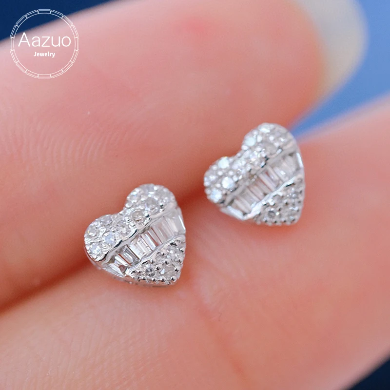 

Aazuo 18K Solid White Gold Real Natrual Diamonds 0.28ct Heart shaped Stud Earring Gifted For Women Advanced Wedding Party Au750