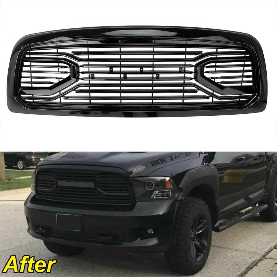 APS Black Stainless Steel Mesh Grille Insert With LEDs For 2009-2012 Dodge Ram 1500 - Main Upper Grille