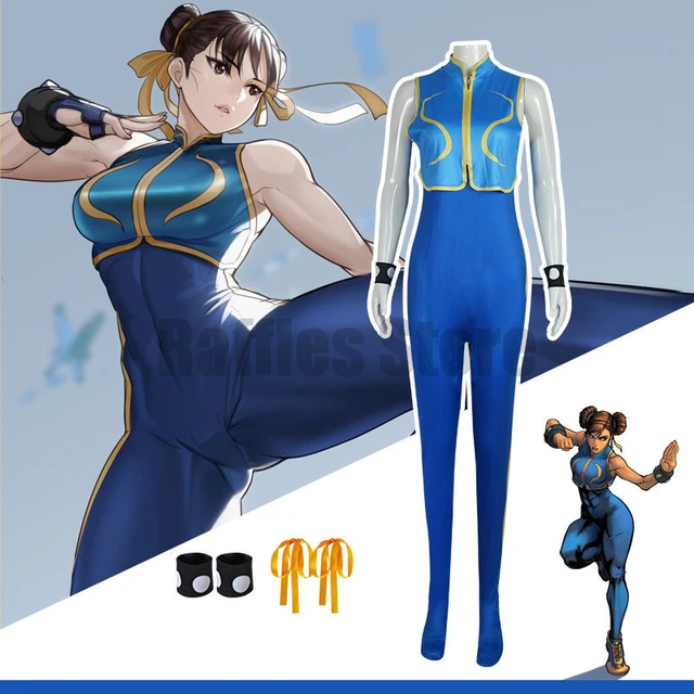 Game SF Chun Li Cosplay Blue Jumpsuit Street Fighter Japanese