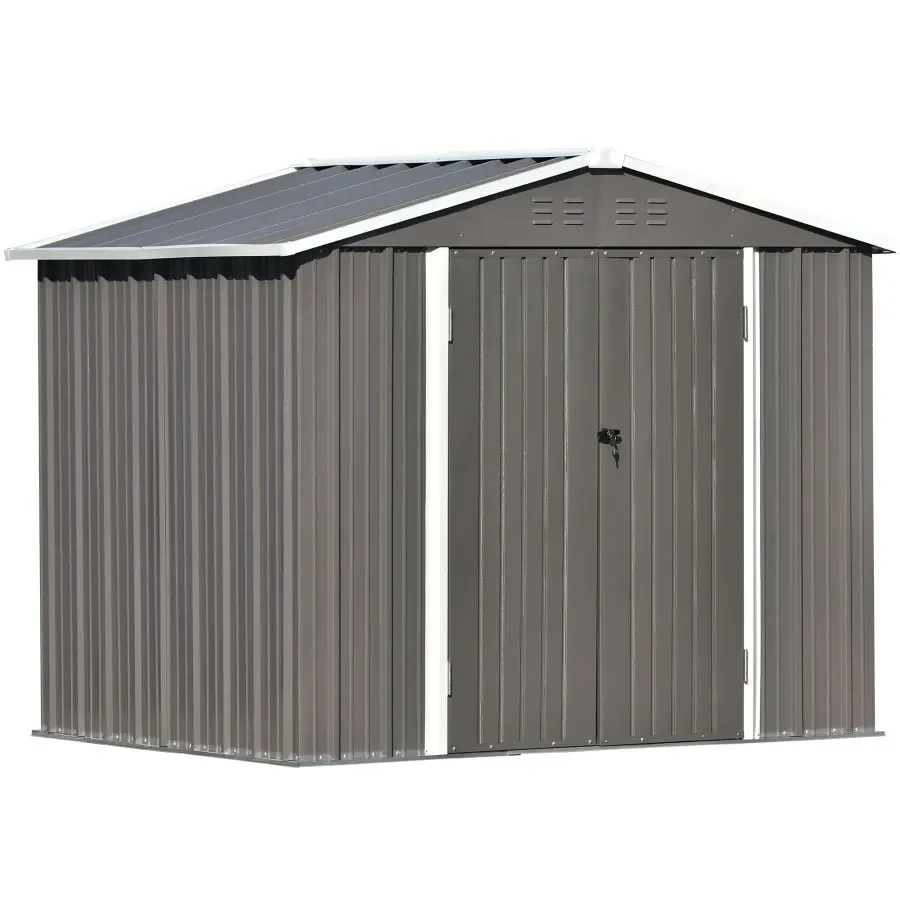 Bike shed garden shed metal storage shed with lockable doors tool cabinet with vents and foundation frame 8ft x6ft