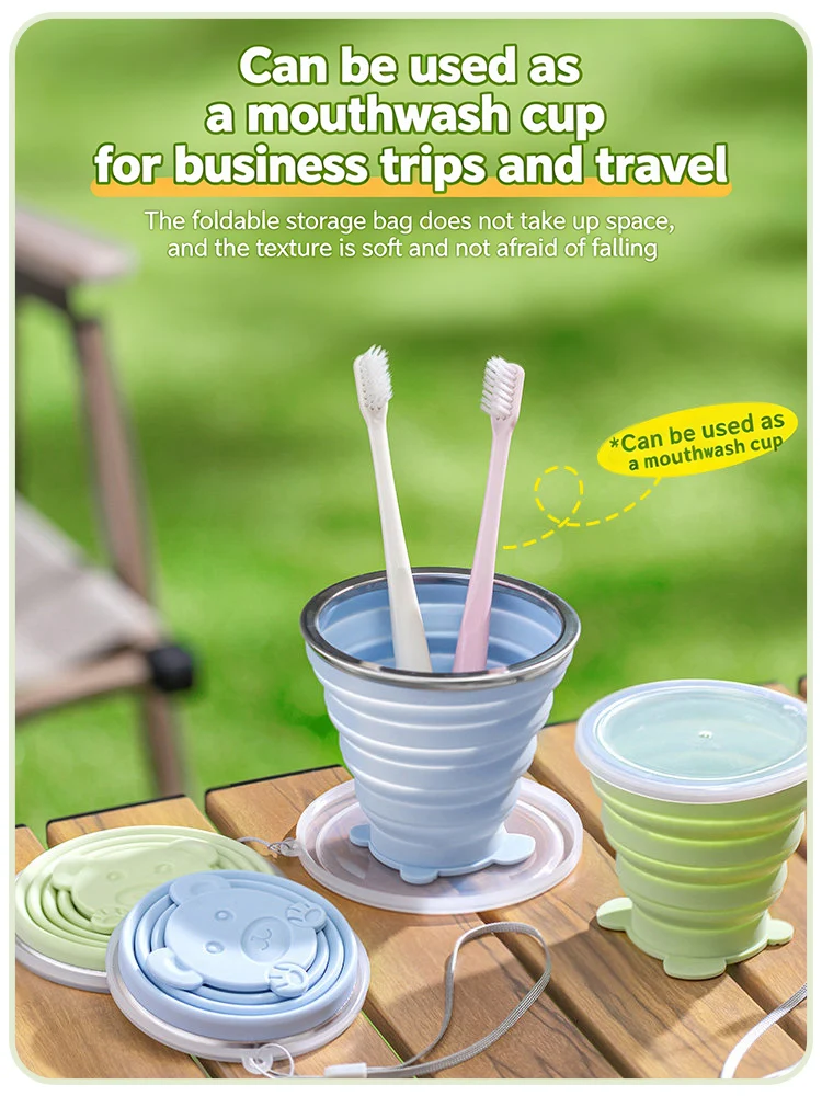 Portable Foldable Silicone Cup With Bear Design For Travel_voghion.com