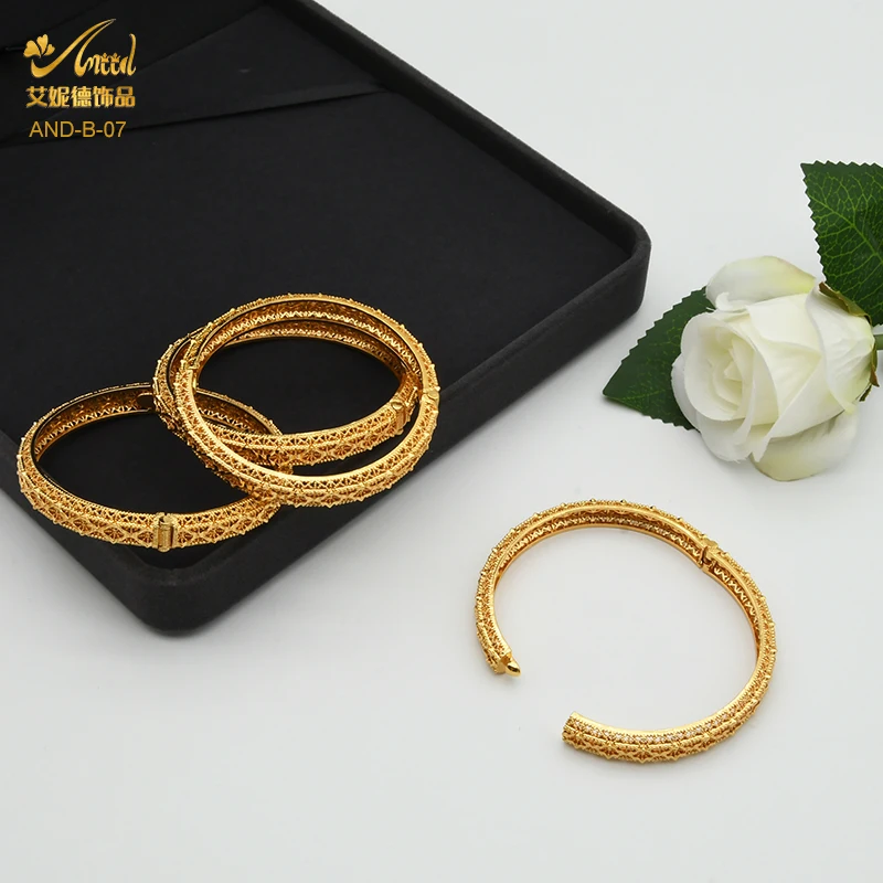 ANIID 4Pcs /Set 24K Dubai Gold Plated Bangle Bracelet For Women Ethiopian Arabic African Dubai Indian Wedding Bride Jewelry Gift