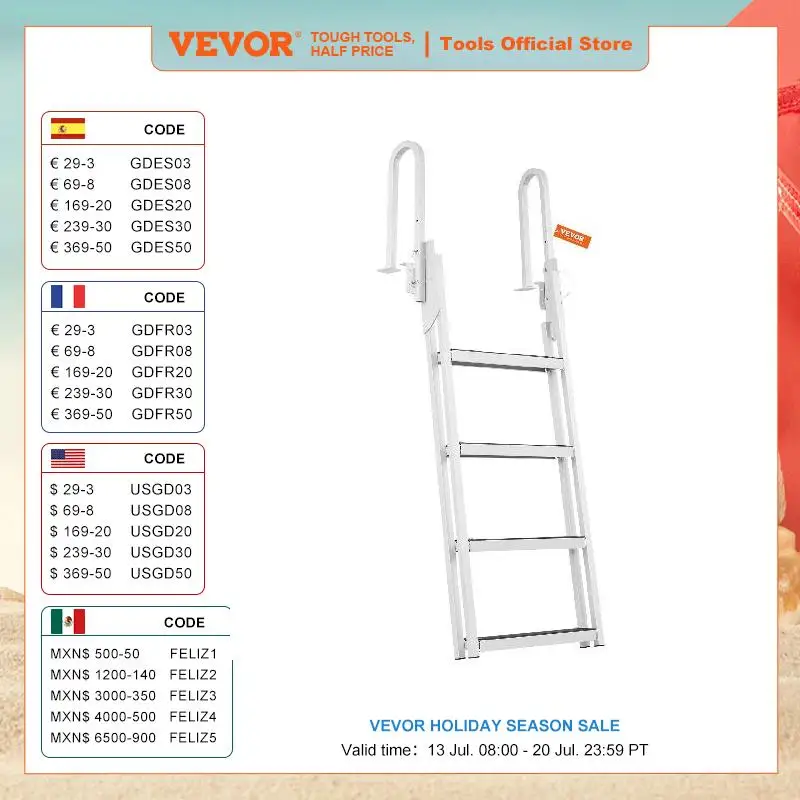 

VEVOR 350lbs Dock Ladder Flip Up 4 Steps Pontoon Boat Ladder with Nonslip Mat Swimm Ladder for Ship/Lake/Pool/Marine Boarding