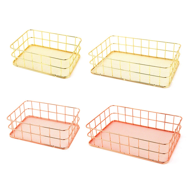 Nordic Gold Metal Iron Makeup Pen Storage Basket Office Desktop Sundries Makeup Brushes Holder Table Cosmetics Organizer Rack 5