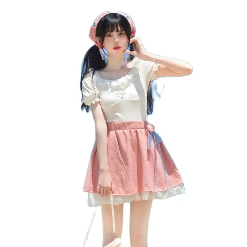 Japan Two Piece Set Skirt Academy Style Set Adult Gift Birthday Princess Summer Beach Vacation Leisure Top Half Skirt