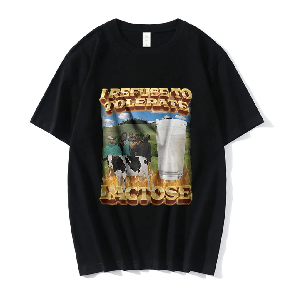 Футболка мужская оверсайз с принтом «Я не терпирую лактозу», модная тенниска с короткими рукавами в стиле хип-хоп, повседневная майка из 100% хлопка