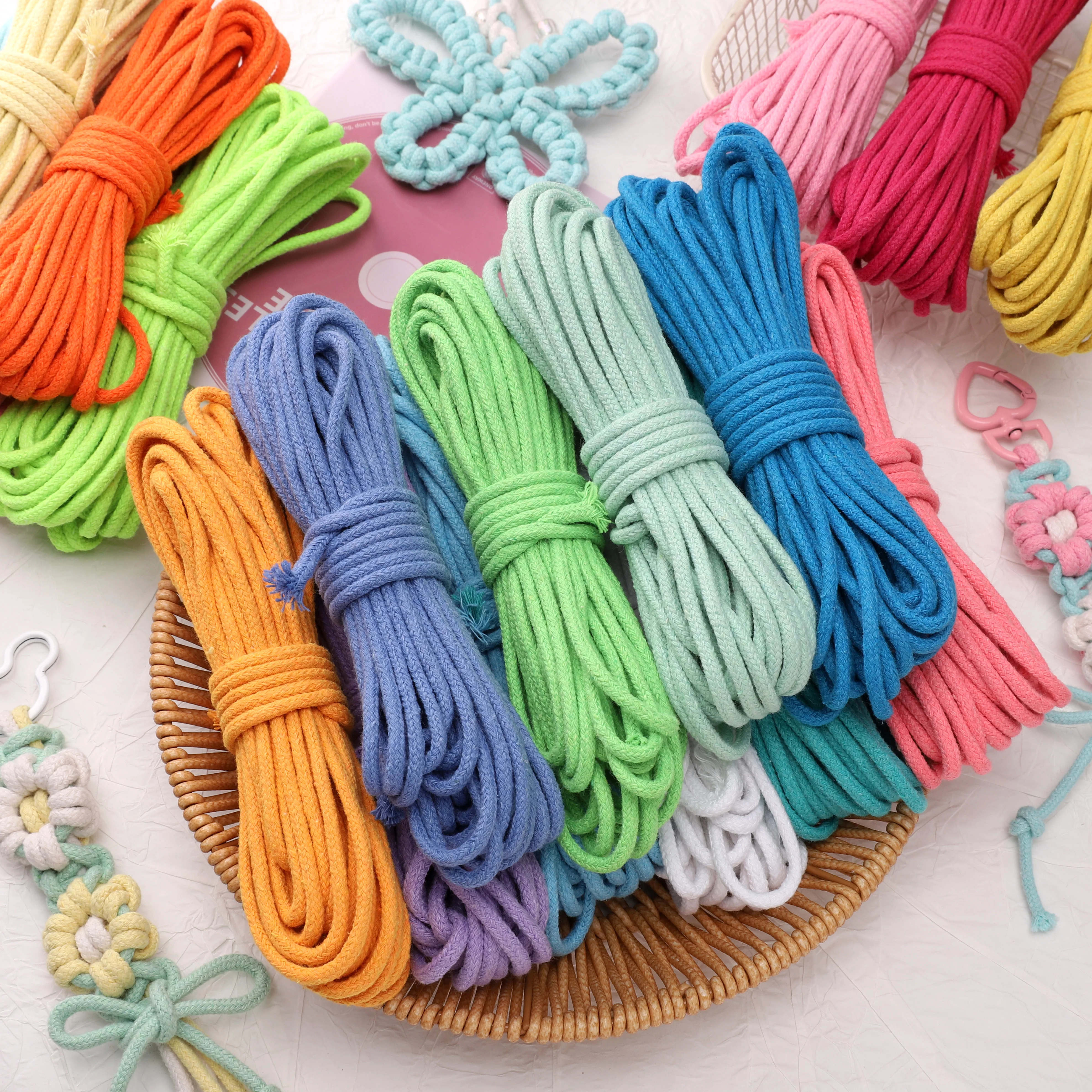 10-Meter Pack of 4mm Multi-Color Braided Cotton Rope for Crafts and Home Decor