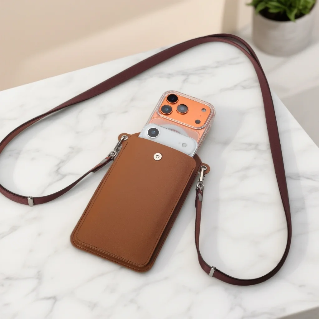 Stylish Magnetic Crossbody Neckband Phone Wallet Leather Case & Universal Lanyard