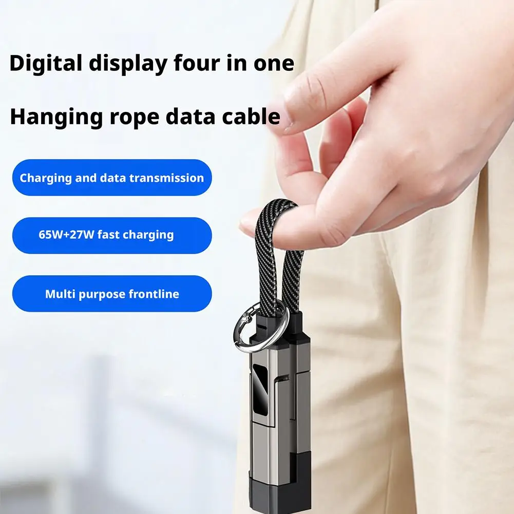 65W 4 in 1 데이터 케이블 USB C to Lightning 키체인 충전기 디지털 디스플레이 브레이디드 숏 케이블 (아이폰 16, 15, 삼성용)