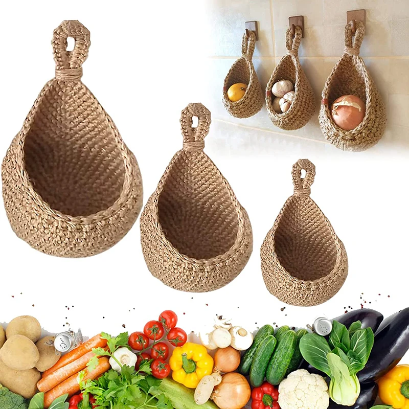Wall Hanging Fruit Basket for Kitchen Storage Baskets Hand Woven Bags