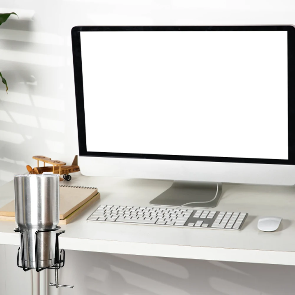 Home Clip On Table Cup Holder Horizontal Vertical Mount Anti Spill Office Desktop Mug Rack Metal Clamp Water Bottle Storage Tray cup storage holder