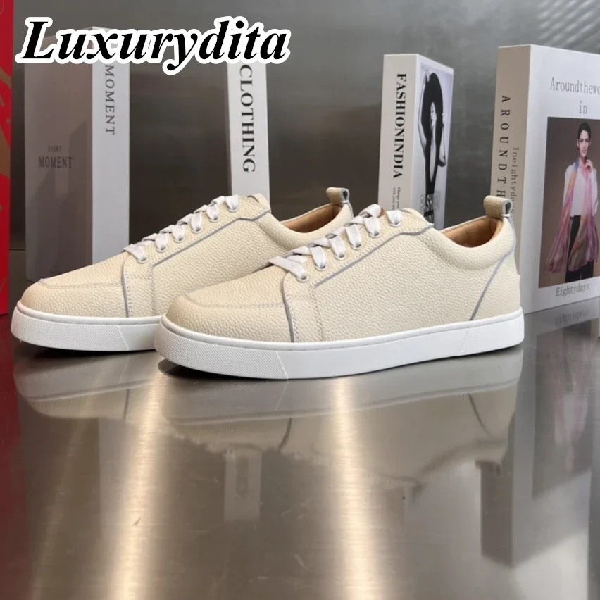 LUXURYDITA Designer Men Casual Sneakers Real Leather Rivet Luxury Womens Tennis Shoes 35-47 Fashion Unisex loafers HJ664
