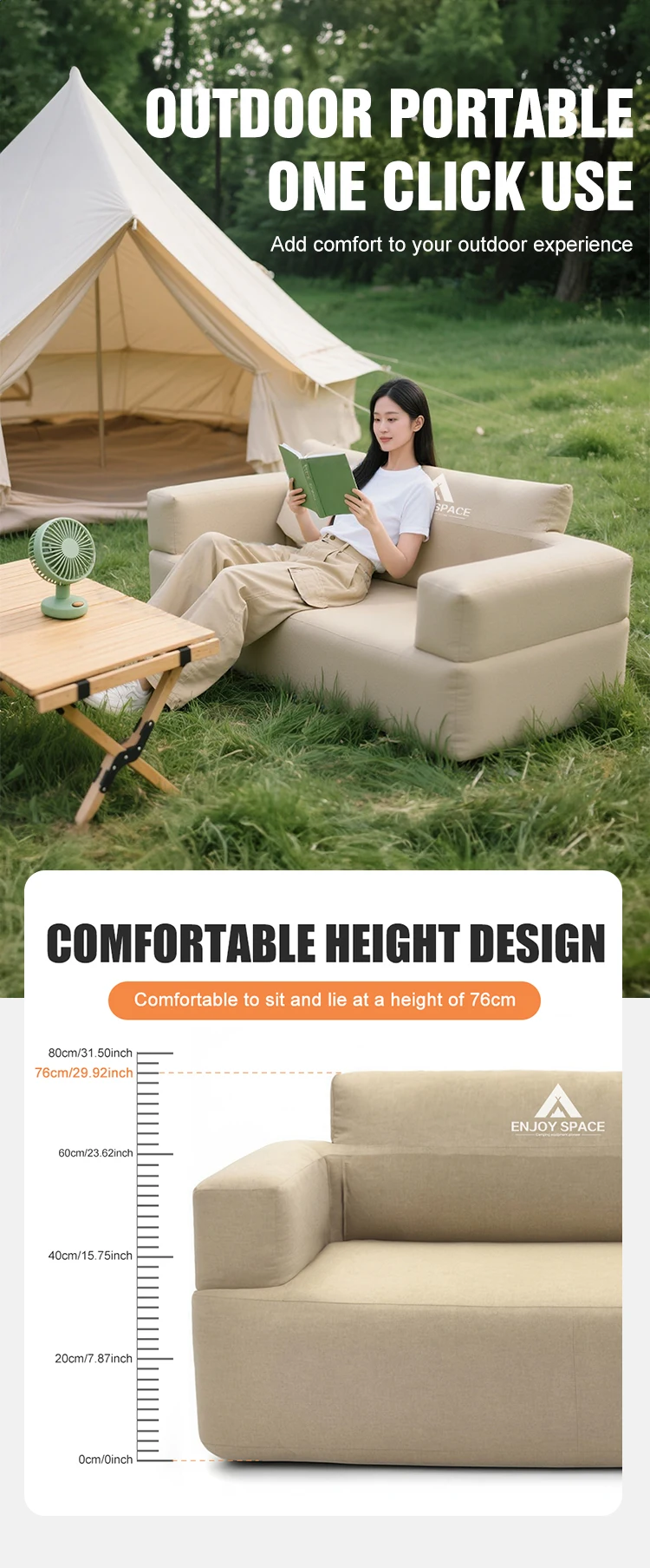 Easy Inflation Air Couch for Indoor and Outside Leisure Single Camping Sofa with Integrated Pump