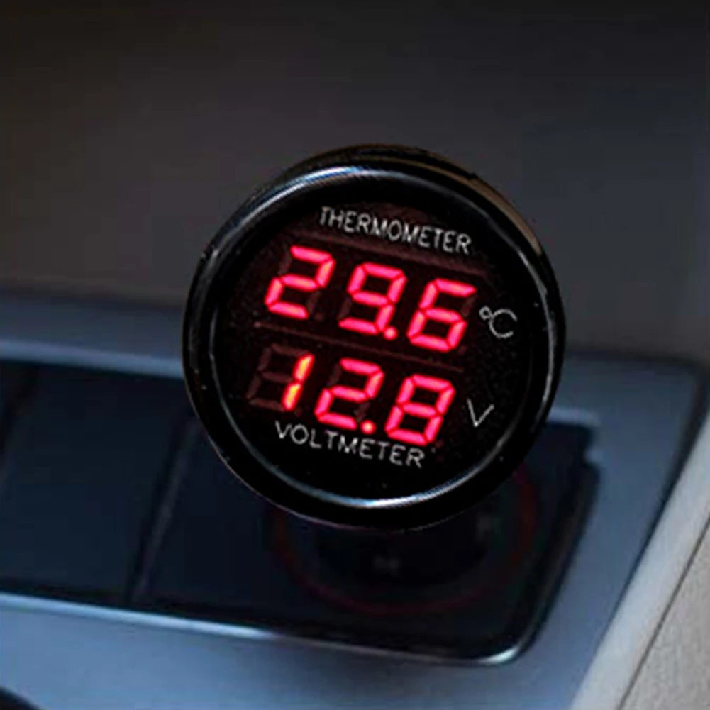 Digital Car Voltmeter Thermometer 12V 24V ABS Shell