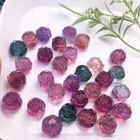 1pc Natural Crystals Fluorite Stone Carved Mini Flower Roses Quartz Healing Reiki Collectible Figurine Gift Home Deco 2