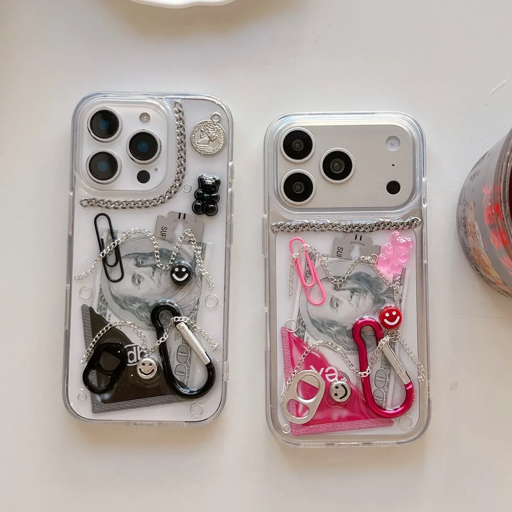 Creative 3D Dollar Chain Hook Paper Clips Phone Case - Shockproof Cover Gifts