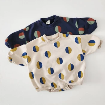 Toddler Balloon Print Sweatshirt Romper Beige INS Korea Newborn Baby Girls Boys Loose Long Sleeve Romper Jumpsuits Outfit Romper 1