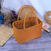 Home Storage Organizer Rattan Woven Basket With Handle Portable Picnic Basket Handwoven Rectangular Flower Basket Fruit 3