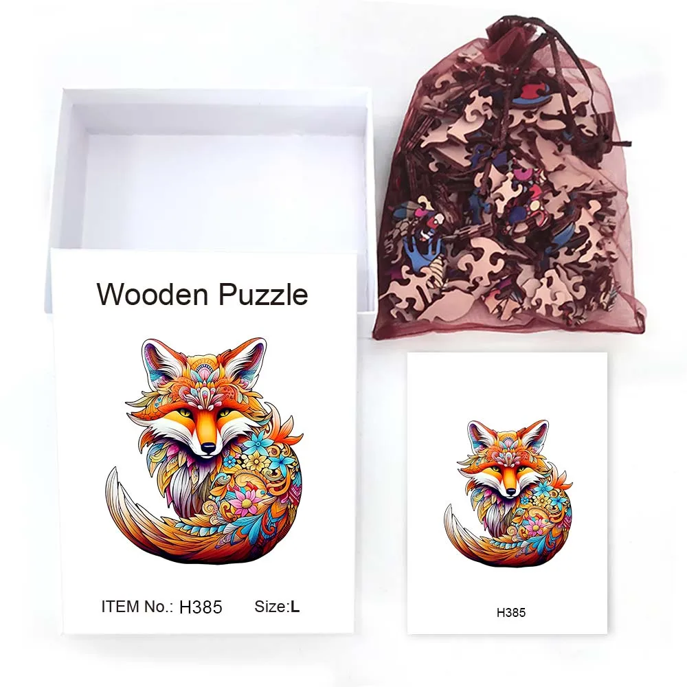 Wooden puzzle Fox Delicate Gift box Irregular shape puzzle Gratitude gift adult stress reduction family interactive toy jigsaw puzzles wooden jigsaw puzzles wooden puzzle toys