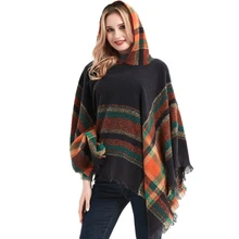 

CHENKIO Women's Tassel Poncho Capes with Hood Open Front Poncho Cape Oversized Cardigan Sweater and Wrap Shawl