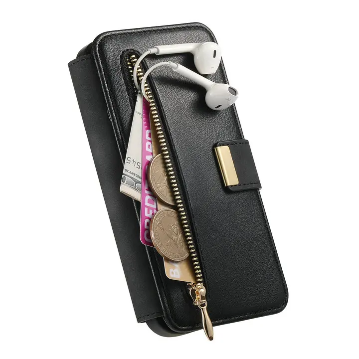 Detachable Leather Zipper Wallet Flip Case