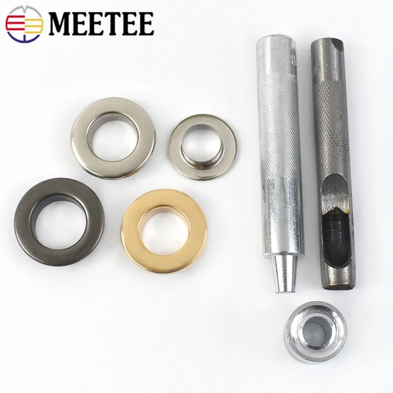 100Sets 4-10mm 3Colors Metal Eyelets Buckles with Installer Die Punch Tool DIY Clothing Belt Leather Craft Grommet Button